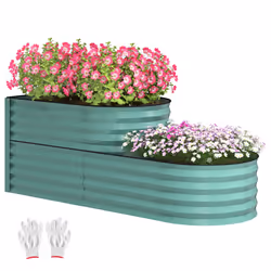 Outsunny 2-Tier Galvanised Raised Garden Bed with Safety Edging, Dark Green - Additional view 8