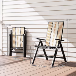 Outsunny Rattan Folding Chair w/ 5-Position Adjustable Backrest - Orange