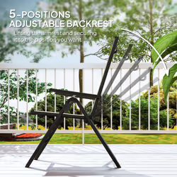 Outsunny Rattan Folding Chair w/ 5-Position Adjustable Backrest - Orange