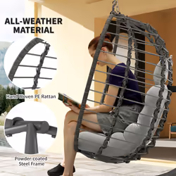 Outsunny Rattan Hanging Egg Chair w/ Stand, Cushion, Headrest, Light Grey