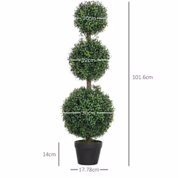 HOMCOM Set of 2 Decorative Artificial Plants Boxwood Trees in Pot, Green - Additional view 4