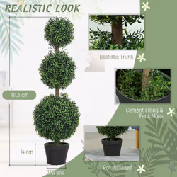 HOMCOM Set of 2 Decorative Artificial Plants Boxwood Trees in Pot, Green - Additional view 5
