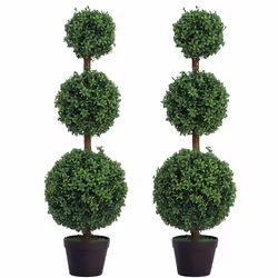 HOMCOM Set of 2 Decorative Artificial Plants Boxwood Trees in Pot, Green - Additional view 8