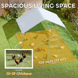 PawHut Walk-in Chicken Run w/ Cove , Hanging Feeder, Perch for 12-18 Poultry