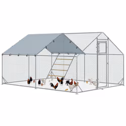 PawHut Walk-in Chicken Run w/ Cove , Hanging Feeder, Perch for 12-18 Poultry - Additional view 7
