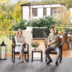 Outsunny 3-Piece Rattan Bistro Set with Acacia Wood Table, White