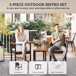 Outsunny 3-Piece Rattan Bistro Set with Acacia Wood Table, White