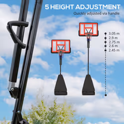 SPORTNOW 2.45-3.05m Portable Basketball Hoop and Stand with Wheels, Red