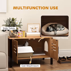 PawHut Cat Litter Box Enclosure w/ Tall Legs, Scratching Board, Dark Brown