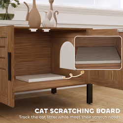 PawHut Cat Litter Box Enclosure w/ Tall Legs, Scratching Board, Dark Brown - Additional view 5