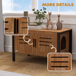 PawHut Cat Litter Box Enclosure w/ Tall Legs, Scratching Board, Dark Brown - Additional view 7