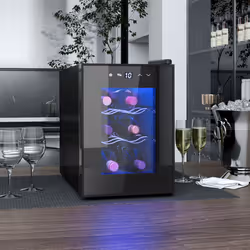 HOMCOM Mini Wine Fridge, 6 Bottle, with Glass Door, Touch Screen