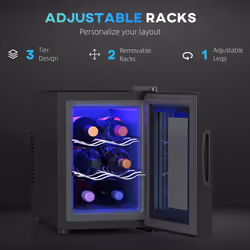 HOMCOM Mini Wine Fridge, 6 Bottle, with Glass Door, Touch Screen