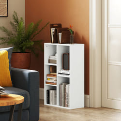 HOMCOM 2-Tier Bookshelf with 5 Open Storage Compartments - White