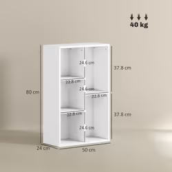 HOMCOM 2-Tier Bookshelf with 5 Open Storage Compartments - White