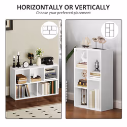 HOMCOM 2-Tier Bookshelf with 5 Open Storage Compartments - White - Additional view 4