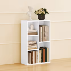 HOMCOM 2-Tier Bookshelf with 5 Open Storage Compartments - White - Additional view 6