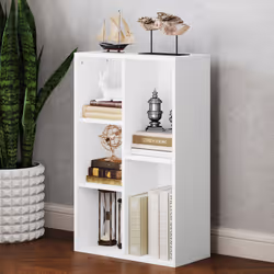 HOMCOM 2-Tier Bookshelf with 5 Open Storage Compartments - White - Additional view 8