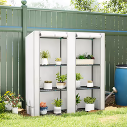 Outsunny 3 Tier Lean-to Mini Greenhouse with Grey Hemmed Edging, White