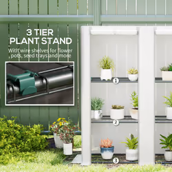 Outsunny 3 Tier Lean-to Mini Greenhouse with Grey Hemmed Edging, White