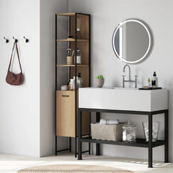 HOMCOM Tall Bathroom Cabinet with 3 Open Shelves Adjustable Shelf, Natural