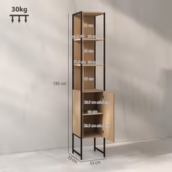 HOMCOM Tall Bathroom Cabinet with 3 Open Shelves Adjustable Shelf, Natural