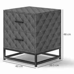 HOMCOM Bedside Table Set of 2, Nightstand with 2 Drawers, Steel Legs, Grey