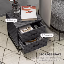HOMCOM Bedside Table Set of 2, Nightstand with 2 Drawers, Steel Legs, Grey - Additional view 4