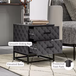 HOMCOM Bedside Table Set of 2, Nightstand with 2 Drawers, Steel Legs, Grey - Additional view 5