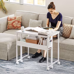 HOMCOM 80 cm Foldable Computer Desk on Wheels for Small Spaces - White