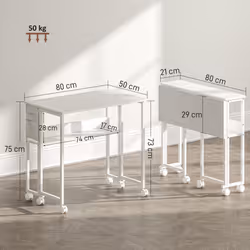 HOMCOM 80 cm Foldable Computer Desk on Wheels for Small Spaces - White