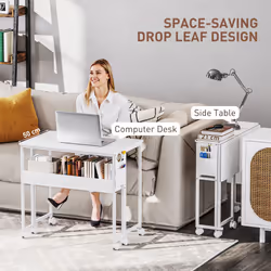 HOMCOM 80 cm Foldable Computer Desk on Wheels for Small Spaces - White