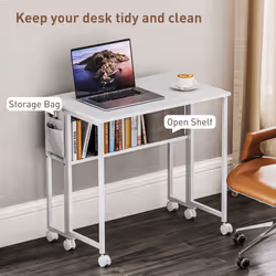 HOMCOM 80 cm Foldable Computer Desk on Wheels for Small Spaces - White - Additional view 4