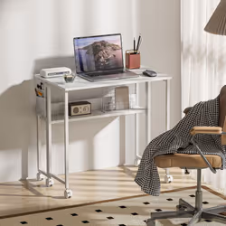 HOMCOM 80 cm Foldable Computer Desk on Wheels for Small Spaces - White - Additional view 6