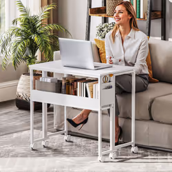 HOMCOM 80 cm Foldable Computer Desk on Wheels for Small Spaces - White - Additional view 8