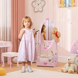 AIYAPLAY Rotating Kids Full Length Mirror with Storage Shelf, Pink