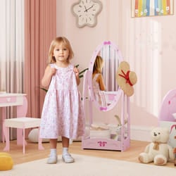 AIYAPLAY Rotating Kids Full Length Mirror with Storage Shelf, Pink