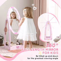 AIYAPLAY Rotating Kids Full Length Mirror with Storage Shelf, Pink