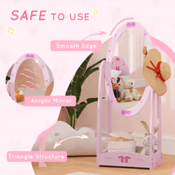 AIYAPLAY Rotating Kids Full Length Mirror with Storage Shelf, Pink