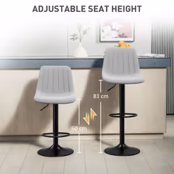 HOMCOM Bar Stools Set of 2 Adjustable Swivel Bar Chairs with Backrest Grey