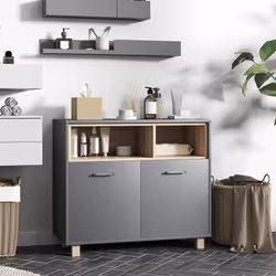HOMCOM Bathroom Cabinet with Open Compartments and 2 Doors, Grey