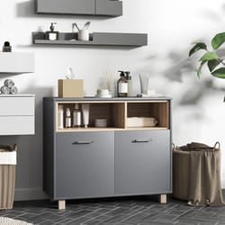 HOMCOM Bathroom Cabinet with Open Compartments and 2 Doors, Grey