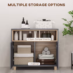HOMCOM Bathroom Cabinet with Open Compartments and 2 Doors, Grey