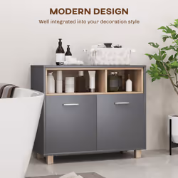 HOMCOM Bathroom Cabinet with Open Compartments and 2 Doors, Grey