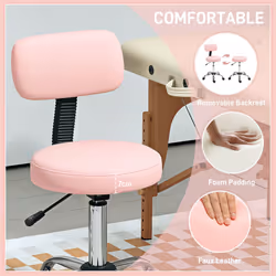 HOMCOM Rolling Stool with Backrest, Wheels, Faux Leather Salon Chair, Pink