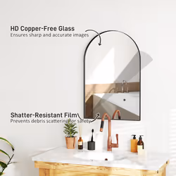 HOMCOM Arch Bathroom Mirror, Wall Mirror with Steel Frame, 60 x 90cm, Black