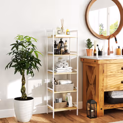 HOMCOM 5-Tier Bamboo Bathroom Storage Shelf with Adjustable Rack, White