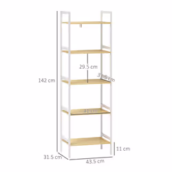 HOMCOM 5-Tier Bamboo Bathroom Storage Shelf with Adjustable Rack, White
