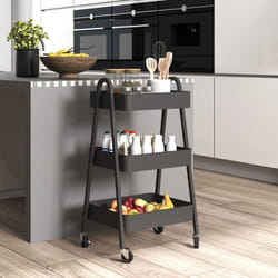 HOMCOM 3-Tier Rolling Utility Cart Kitchen Storage Trolley on Wheels Black