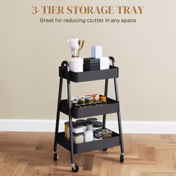HOMCOM 3-Tier Rolling Utility Cart Kitchen Storage Trolley on Wheels Black